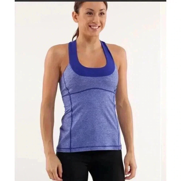 Lululemon Size 6 Royal Blue Scoop Neck Racer Back Tank Top W/ Bra - Picture 1 of 9